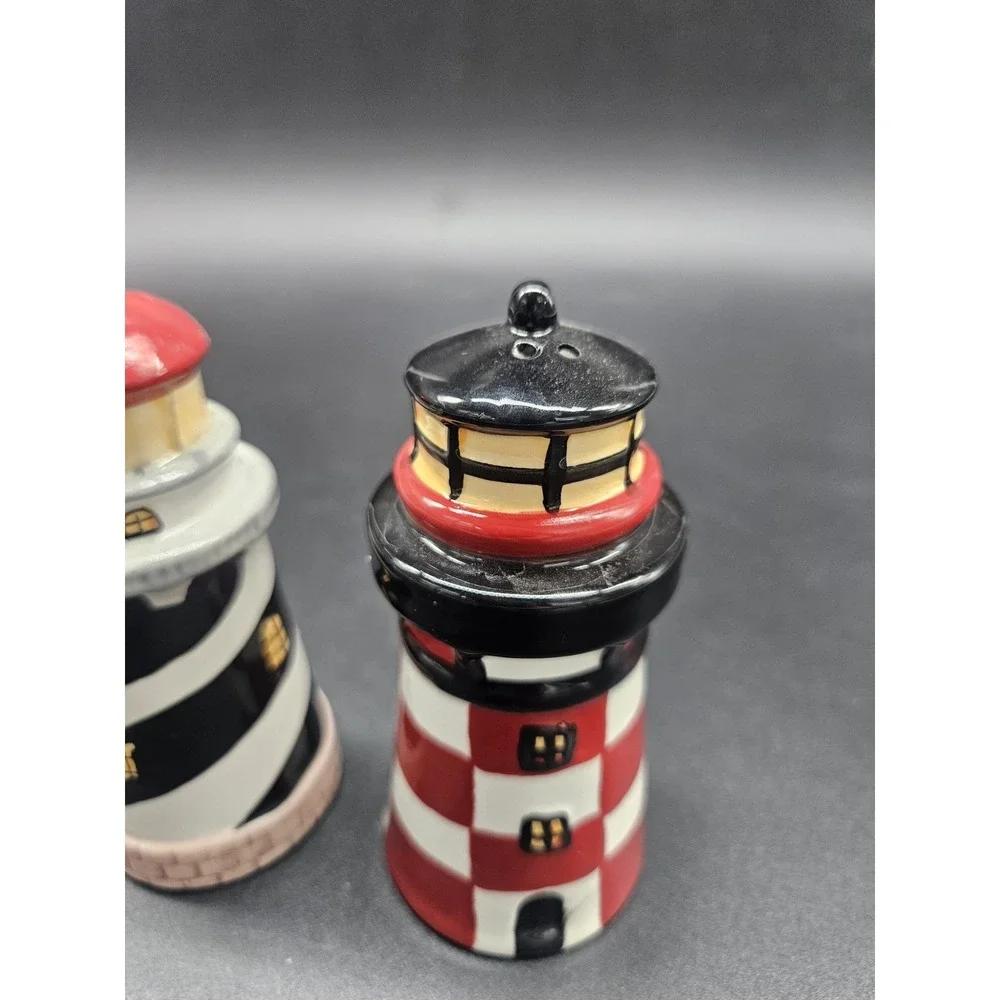 Ceramic‎ Hand Painted Lighthouse Salt n Pepper Shakers~ Each One 4.5